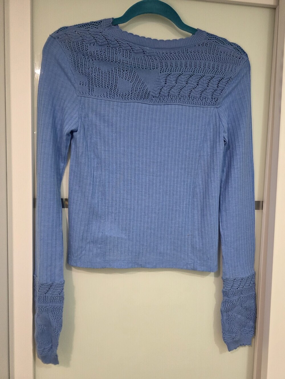 Free People Colette Blue Pointelle Ribbed Knit Sweater XS NWT - Picture 16 of 16